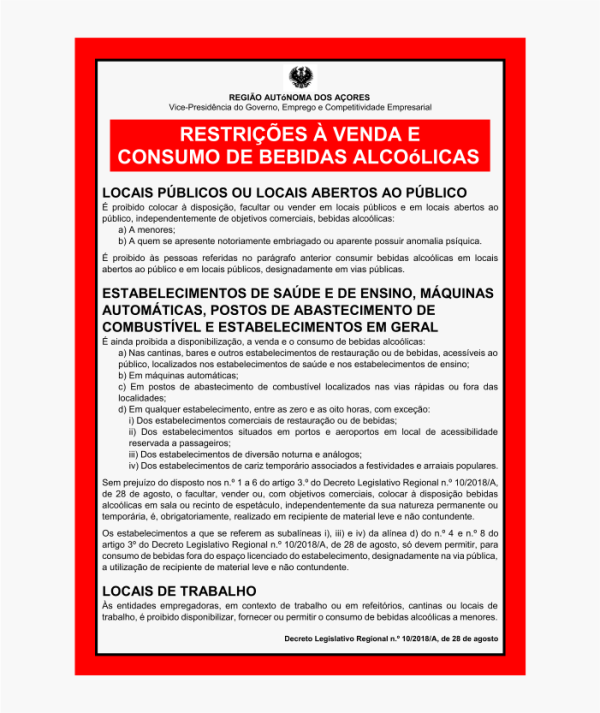 Restrições à venda e consumo de Bebidas Alcoólicas Autocolante