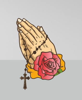 Mãos Orando com Rosa