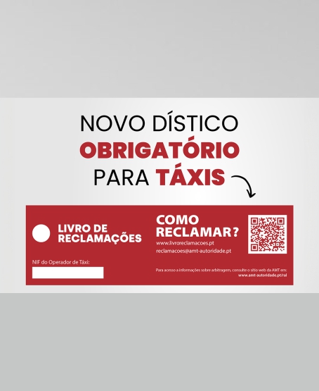 Dístico Livro Reclamações para Taxi